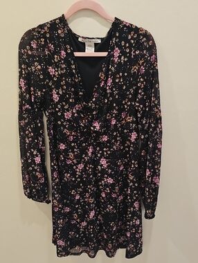 American Rag Black Floral Dress with Pink & Yellow Accents